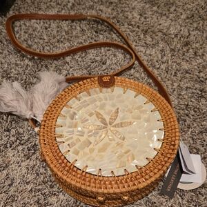 Handcrafted Tan and Cream Woven Bag